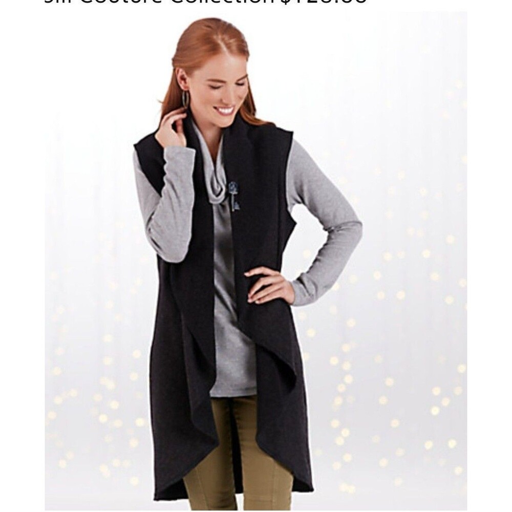 Disney Kingdom Couture Gray Long Wrap Vest Size M Layered Wool Blend W Out Pin